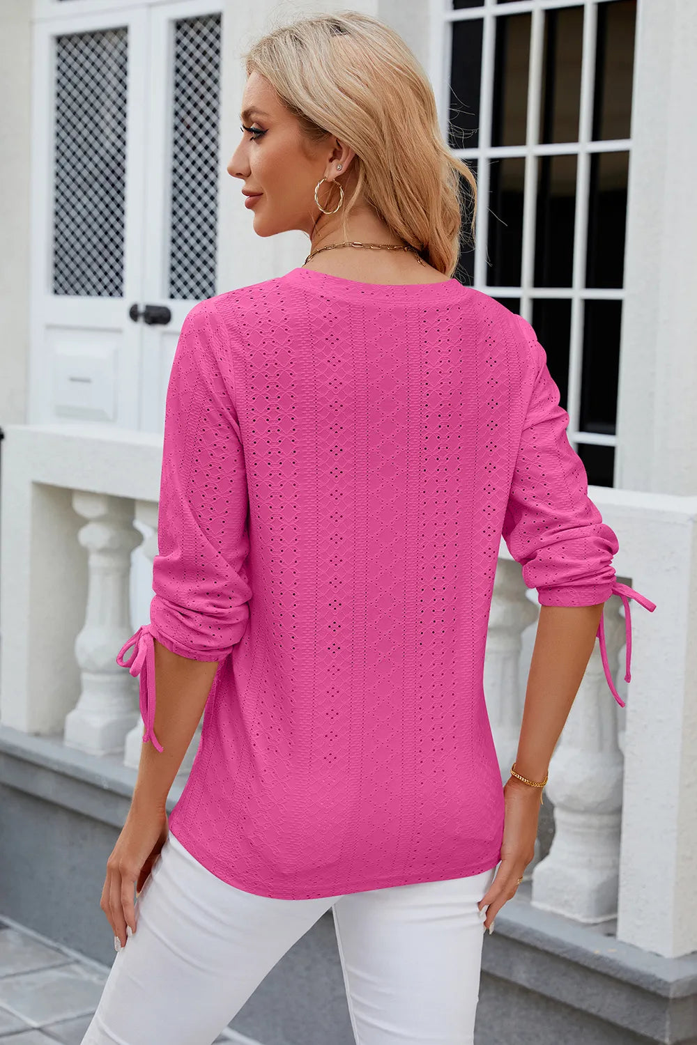 Elegant Button V-Neck Mid Sleeve Blouse for Women