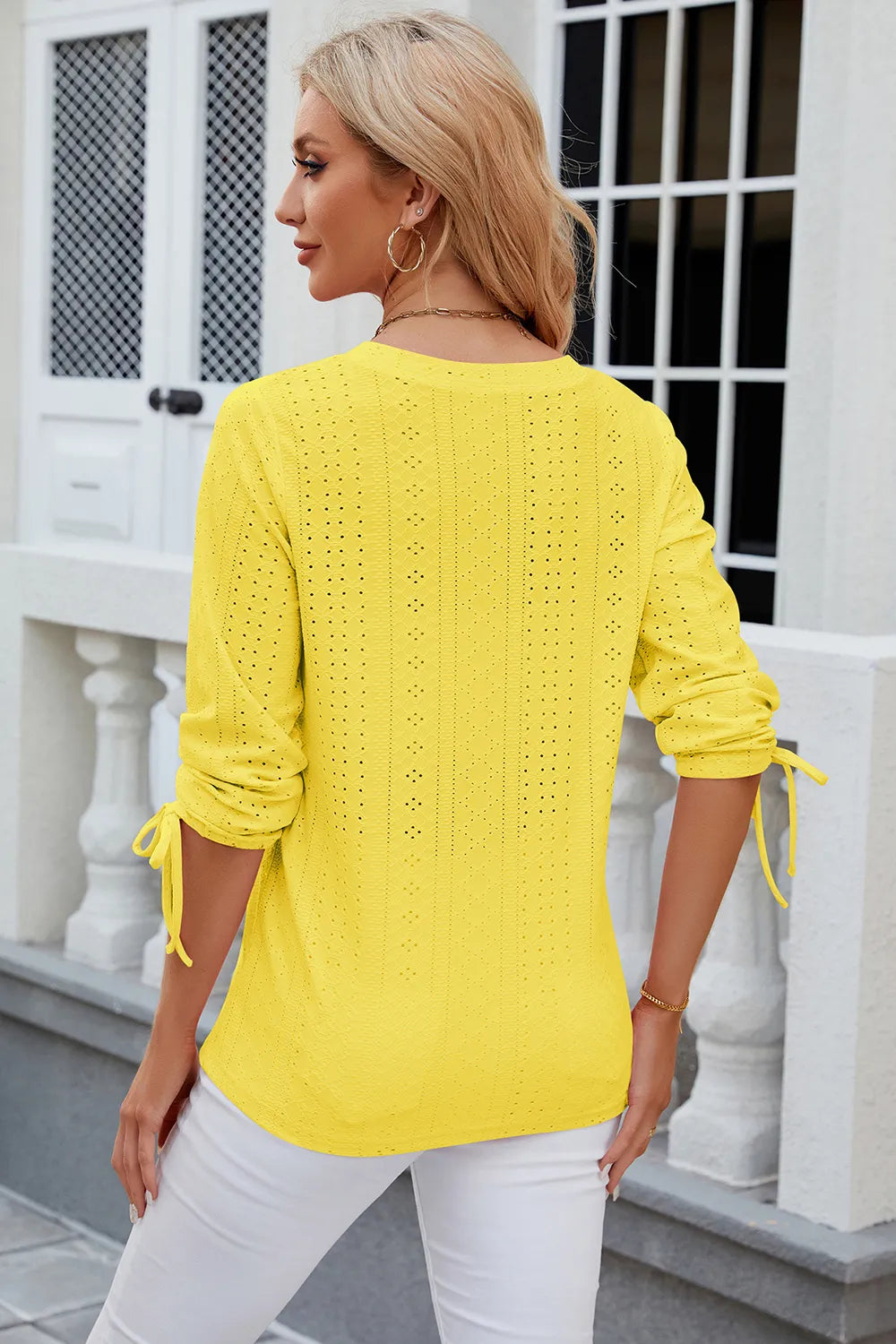 Elegant Button V-Neck Mid Sleeve Blouse for Women