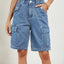 Buttoned Elastic Waist Denim Shorts with Pockets - Korvel
