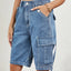 Buttoned Elastic Waist Denim Shorts with Pockets - Korvel