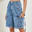 Buttoned Elastic Waist Denim Shorts with Pockets - Korvel