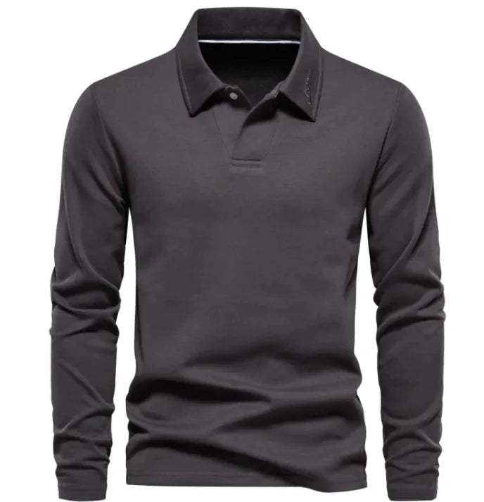 Long Sleeve Men's Casual Solid Color Top with Lapel