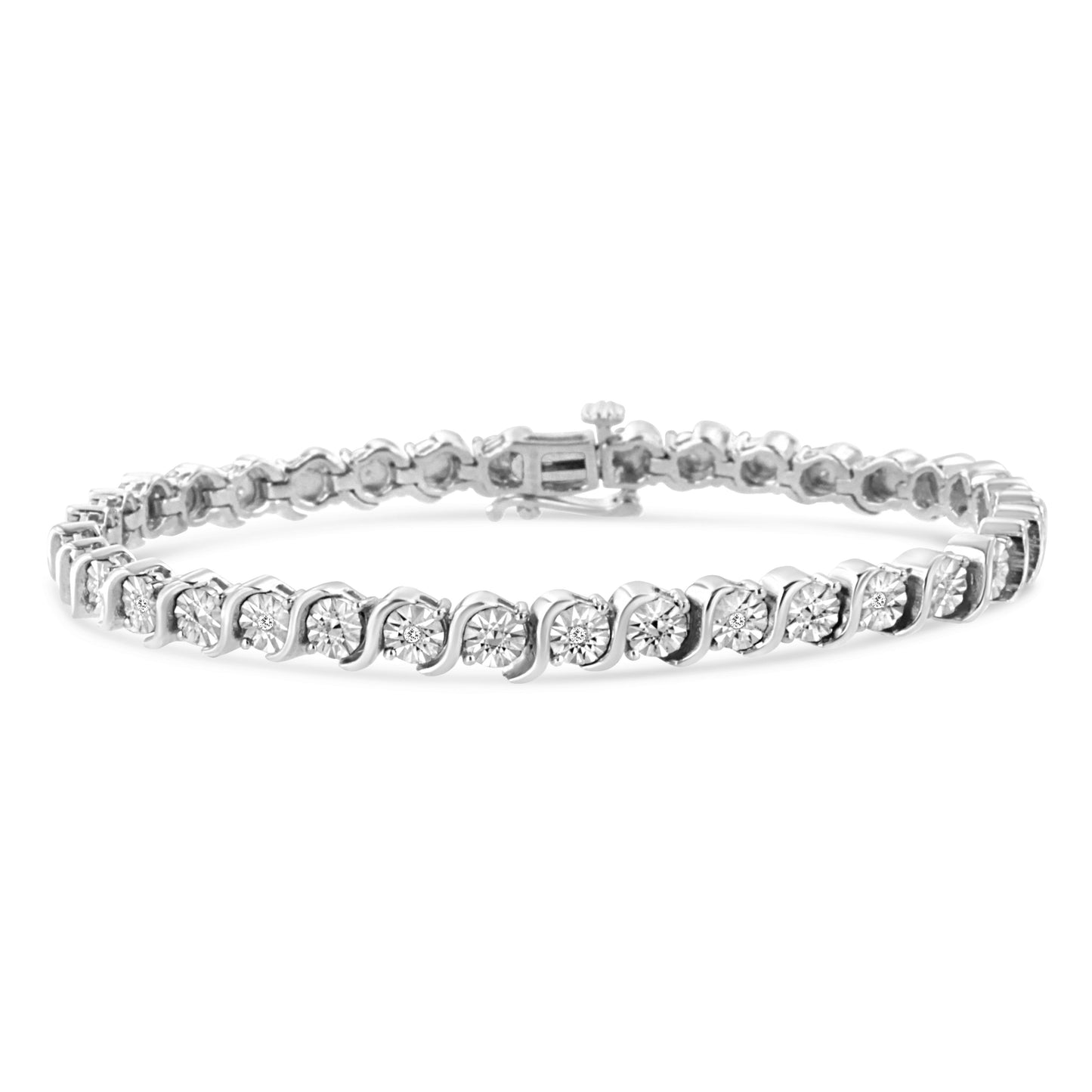 14K Rose Gold Plated Sterling Silver Diamond Tennis Bracelet - 7"