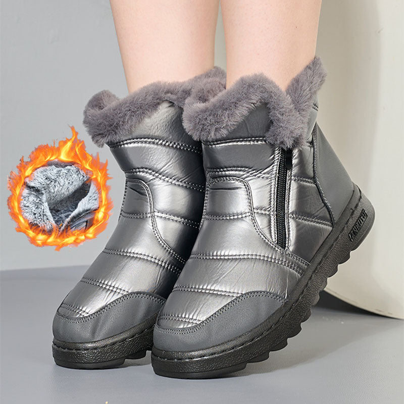 Winter Plush Snow Boots with Side Zipper for Women
