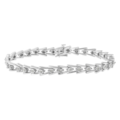 Pulsera Abierta en V de Plata Esterlina .925 con Diamantes Miracle Set