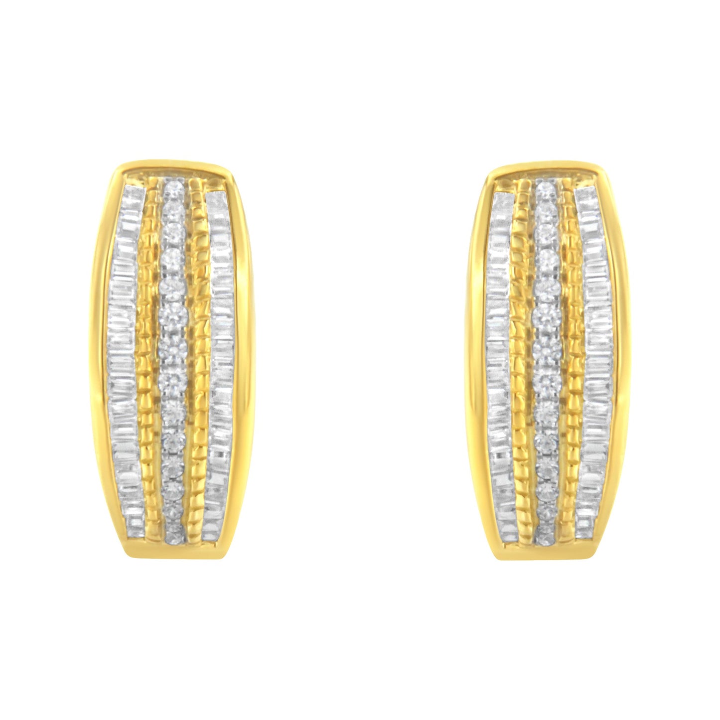 Boucles d'oreilles créoles en diamant triple rang en or jaune 10K