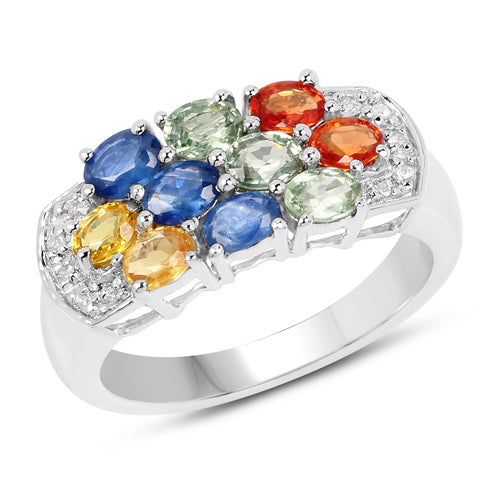 2.05 Carat Multi Sapphire Sterling Silver Engagement Ring