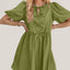 Elegant Ruched Puff Sleeve Mini Dress with Bow Detail