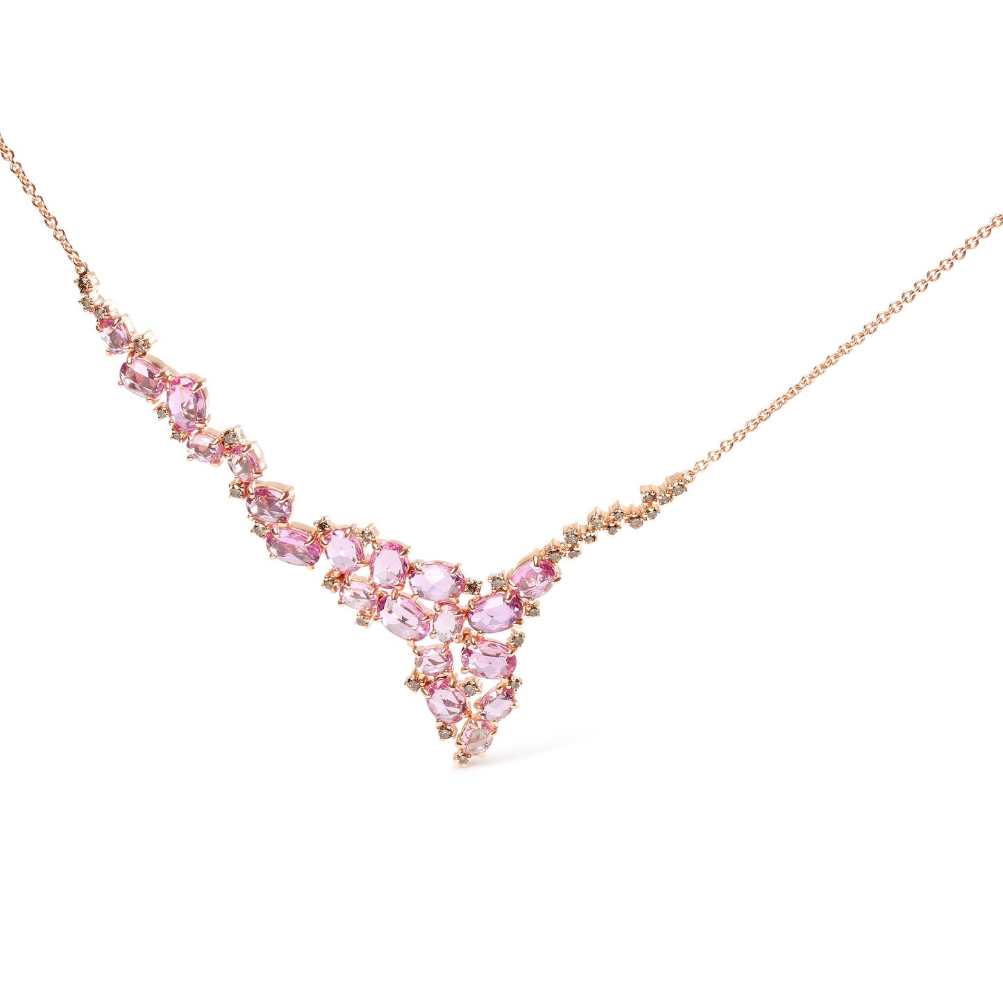 18K Rose Gold Brown Diamond & Pink Sapphire Cascade Necklace