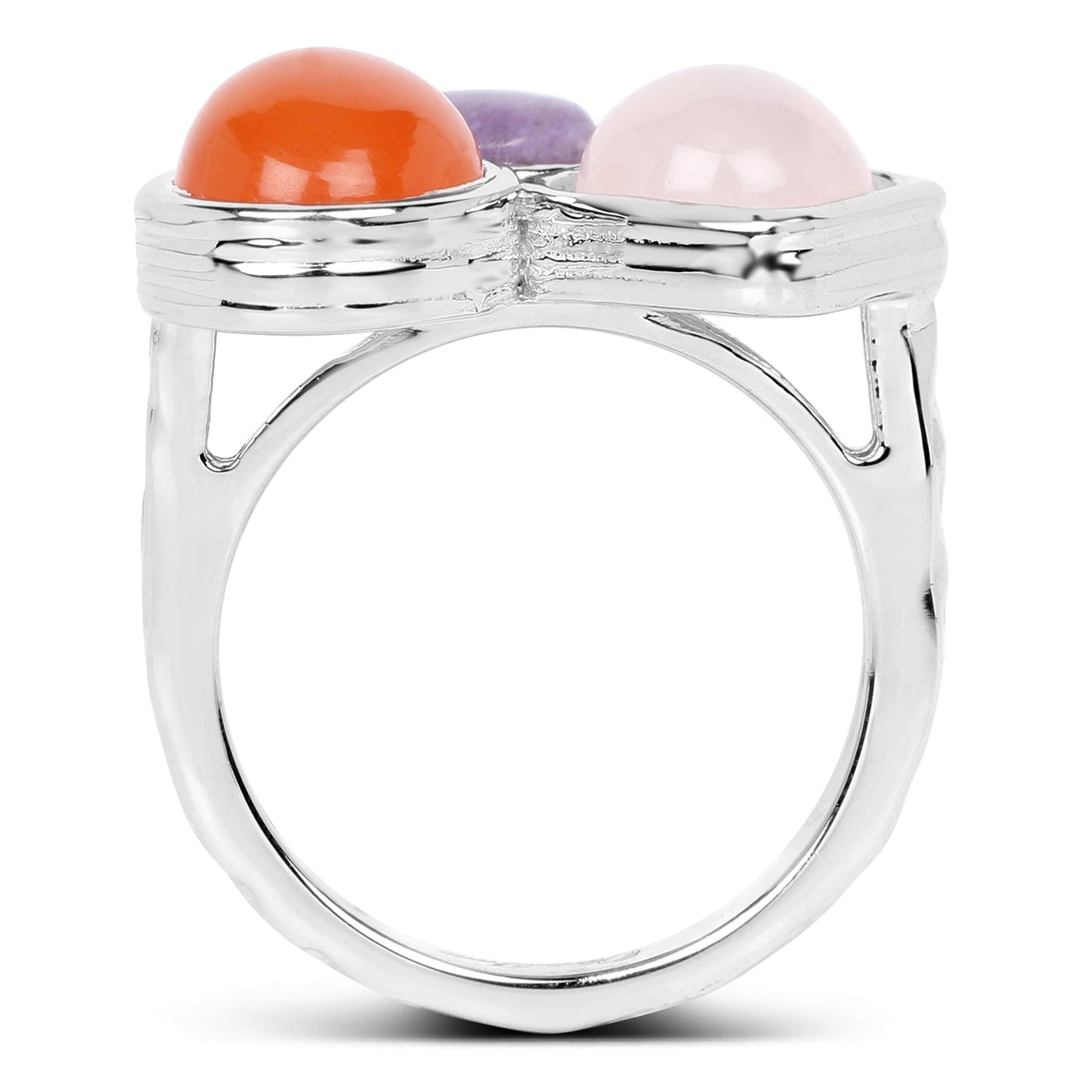 Bague en argent sterling avec quartz rose, cornaline et charoïte de 5,21 carats