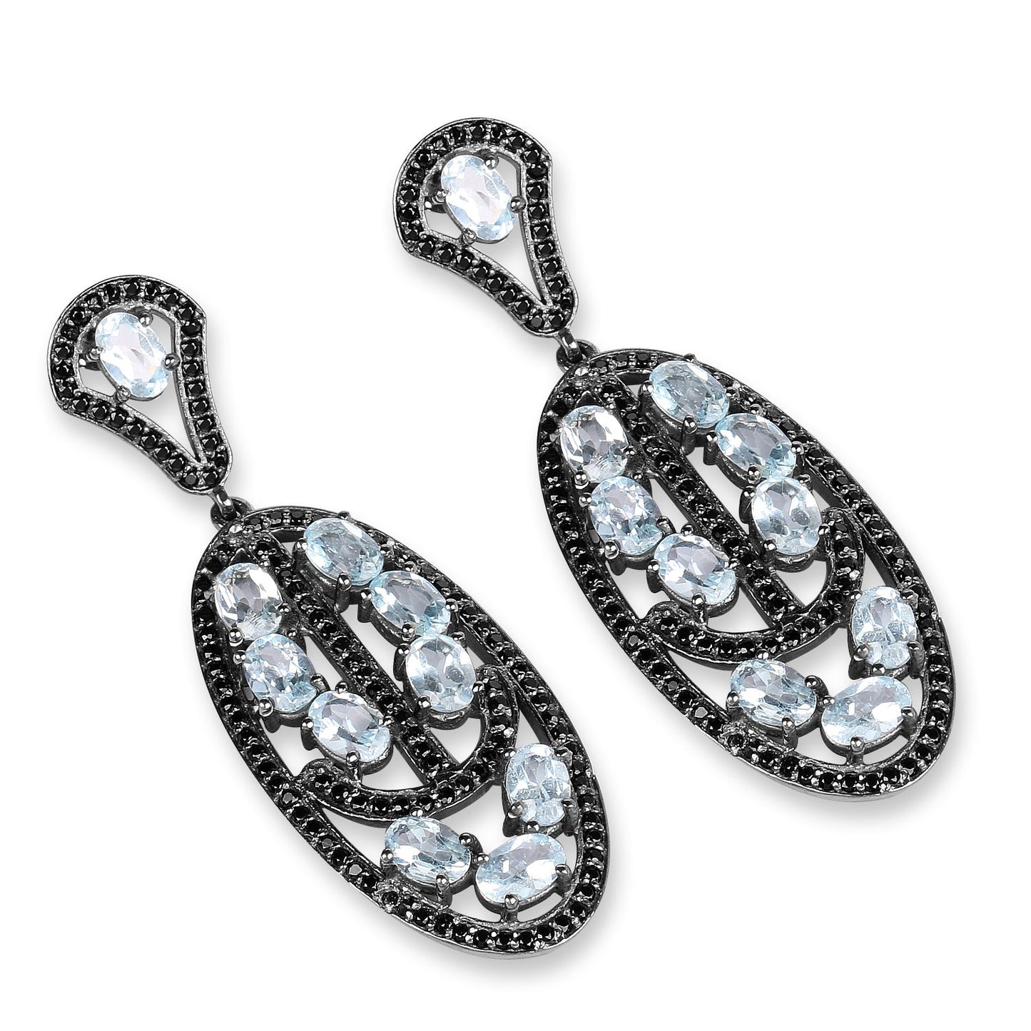 13.80 Carat Genuine Blue Topaz & Black Spinel Earrings