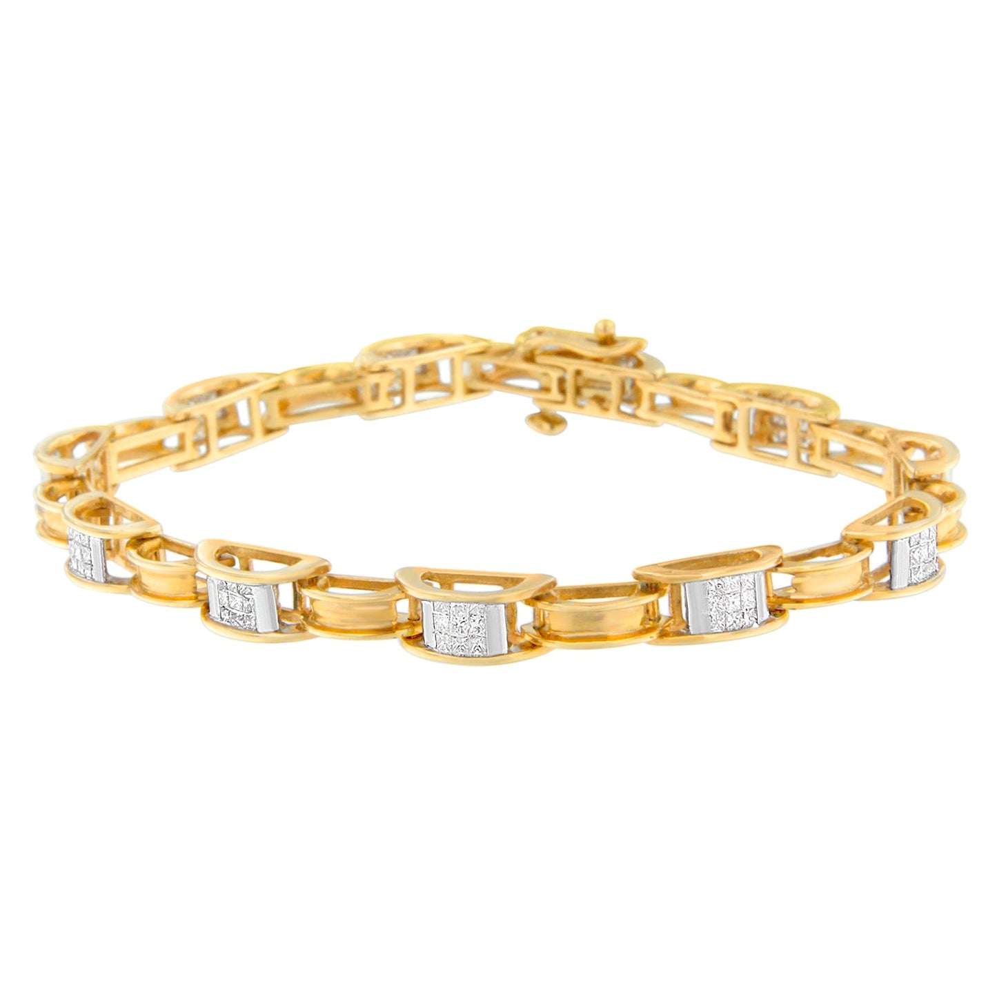 Bracelet en maillons en or jaune 14K avec diamants taille princesse