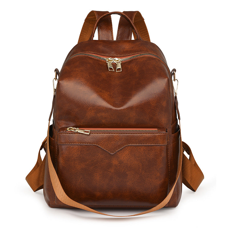Korean-Style Soft PU Large-Capacity Women's Travel Backpack