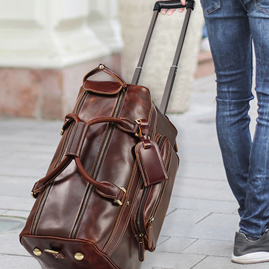 Bolsa de Viaje Portátil Retro de Cuero para Hombres