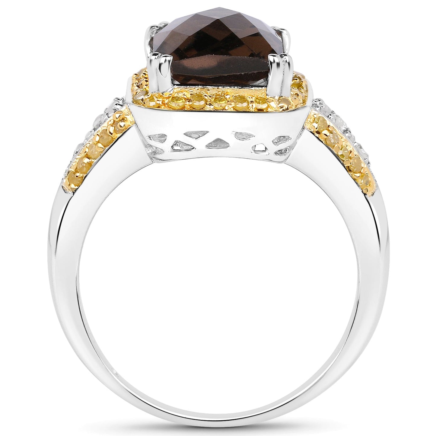 Bague cocktail en quartz fumé et diamants de 3,48 carats en argent sterling