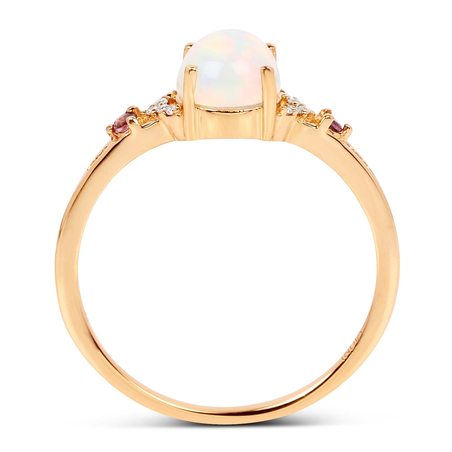 Anillo de 14K de Ópalo, Turmalina Rosa y Diamante de 0.57 Quilates