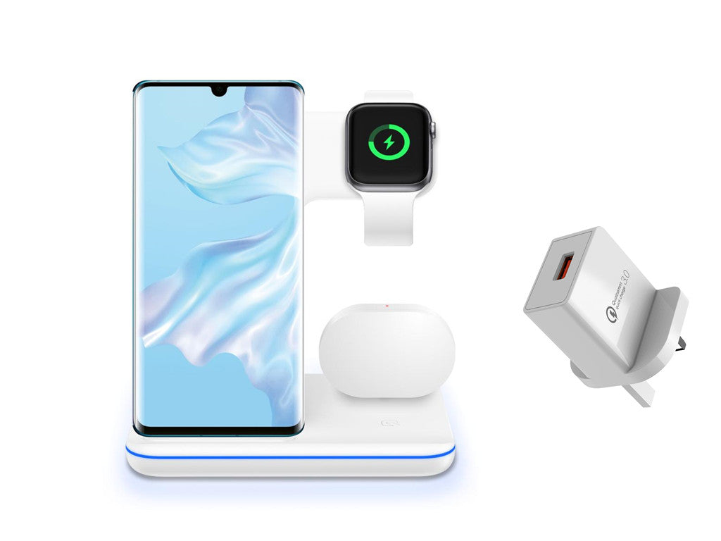 Support de charge sans fil 3-en-1 pour mobile, montre et écouteurs