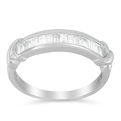 .925 Sterling Silver Baguette Cut Diamond Channel Set Wedding Ring