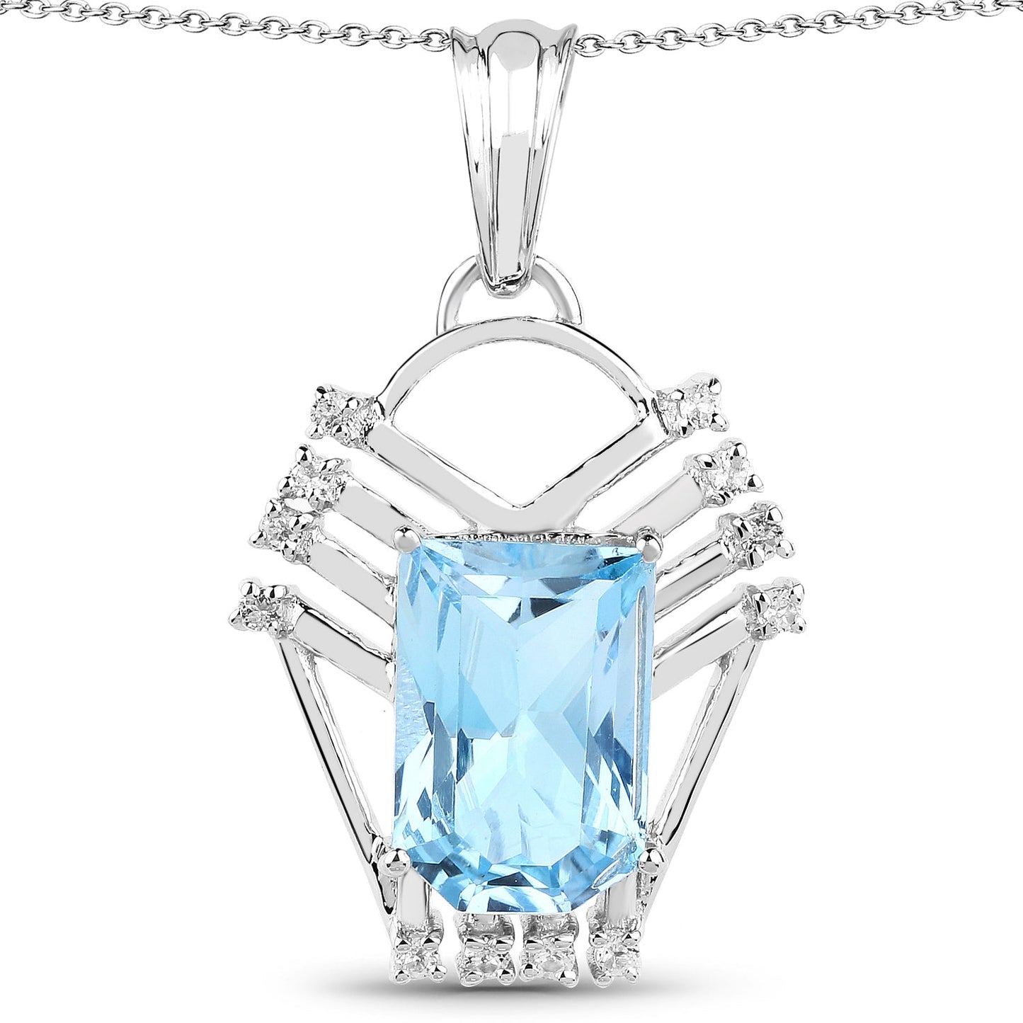 5.76 Carat Genuine Swiss Blue Topaz & White Topaz Pendant