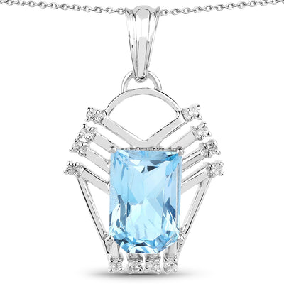 5.76 Carat Genuine Swiss Blue Topaz & White Topaz Pendant