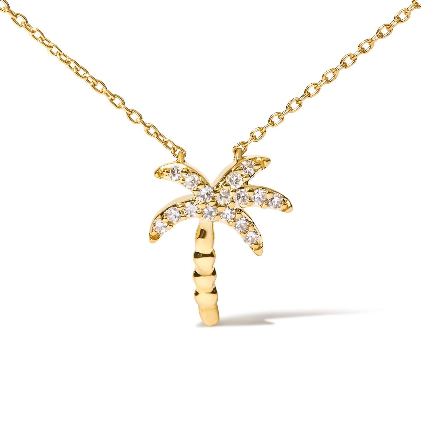 10K Yellow Gold Diamond Palm Tree Pendant Necklace