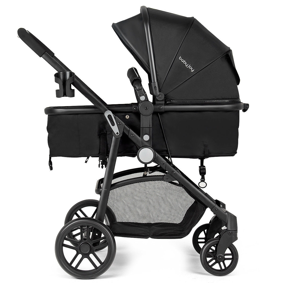 2-in-1 Foldable Pushchair for Newborns and Infants - Black