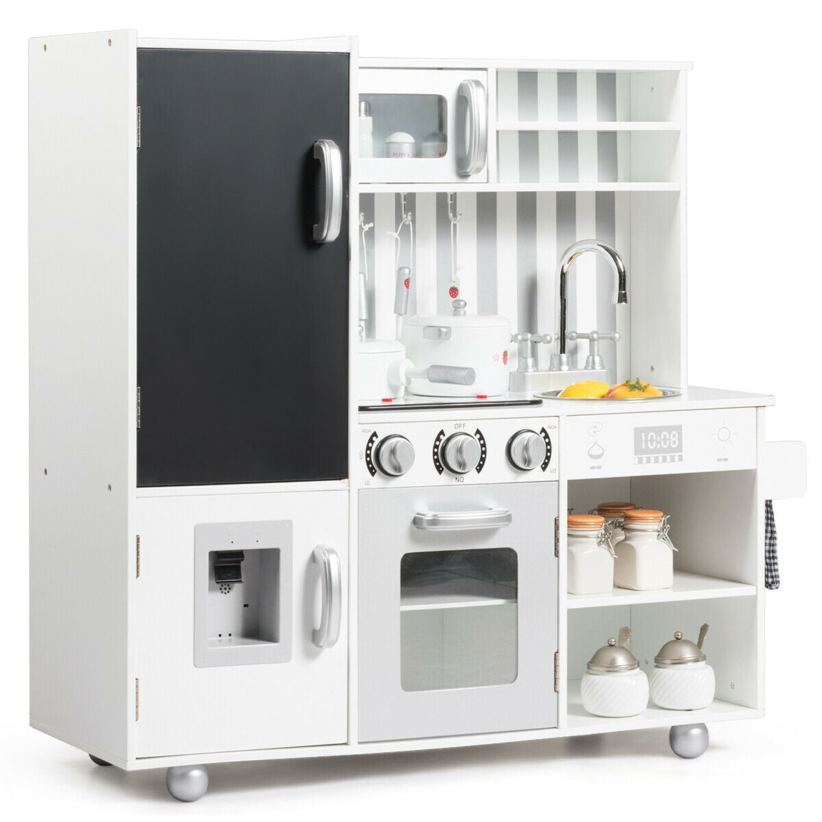 Wooden Pretend Play Kitchen Set with Realistic Sounds
