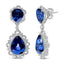 Boucles d'oreilles pendantes en or blanc 18K avec saphirs bleus et halo de diamants