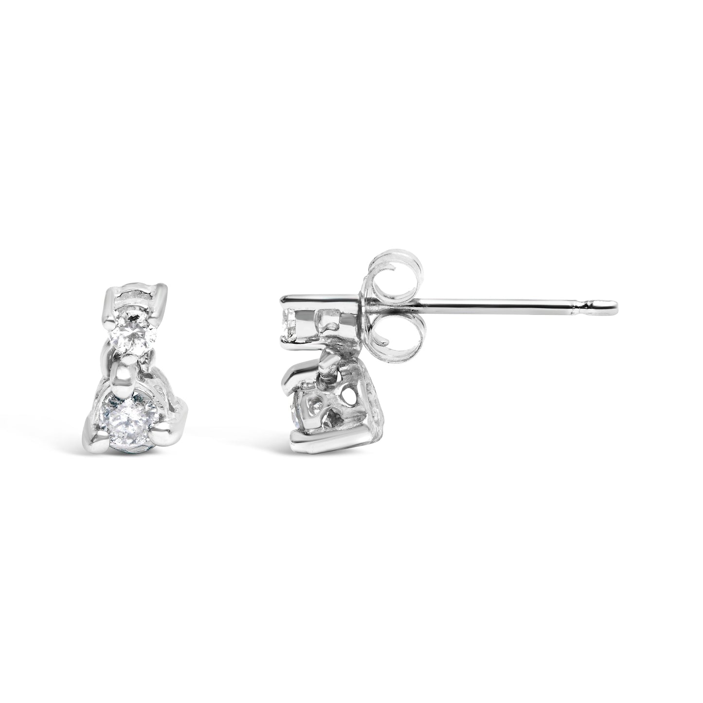 14K White Gold Double Diamond Drop Earrings