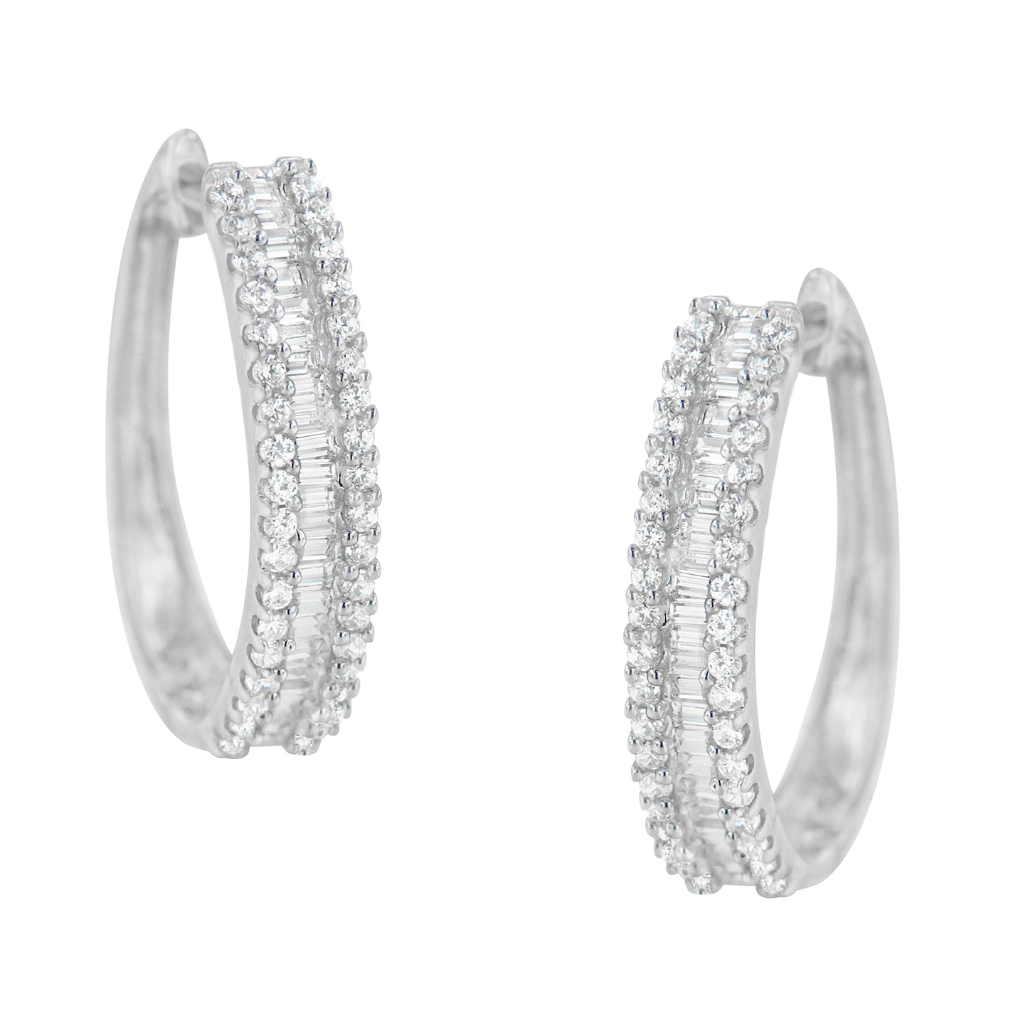10K White Gold Diamond Hoop Earrings - 0.75 cttw