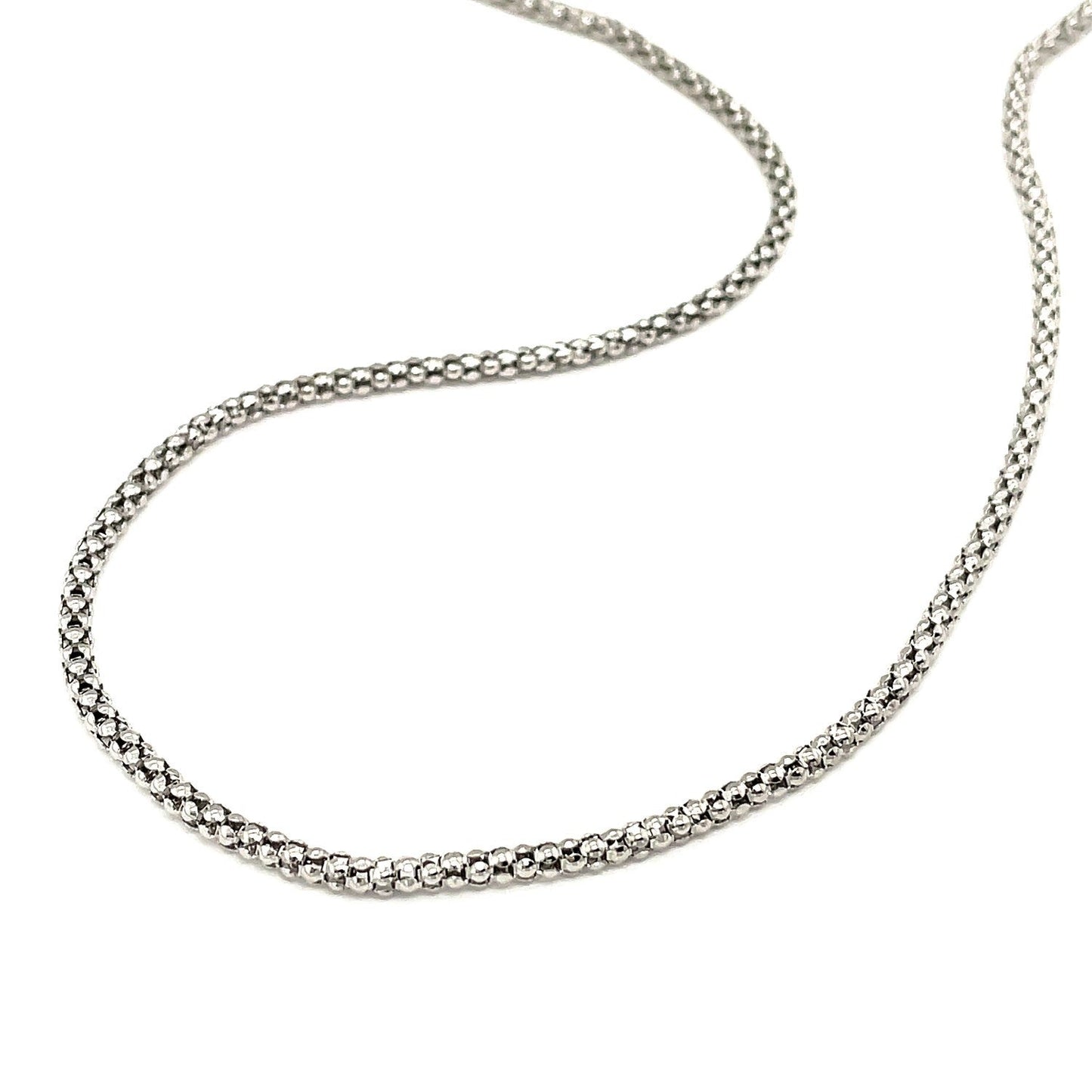 Chaîne en argent sterling 2,5 mm plaquée rhodium style popcorn