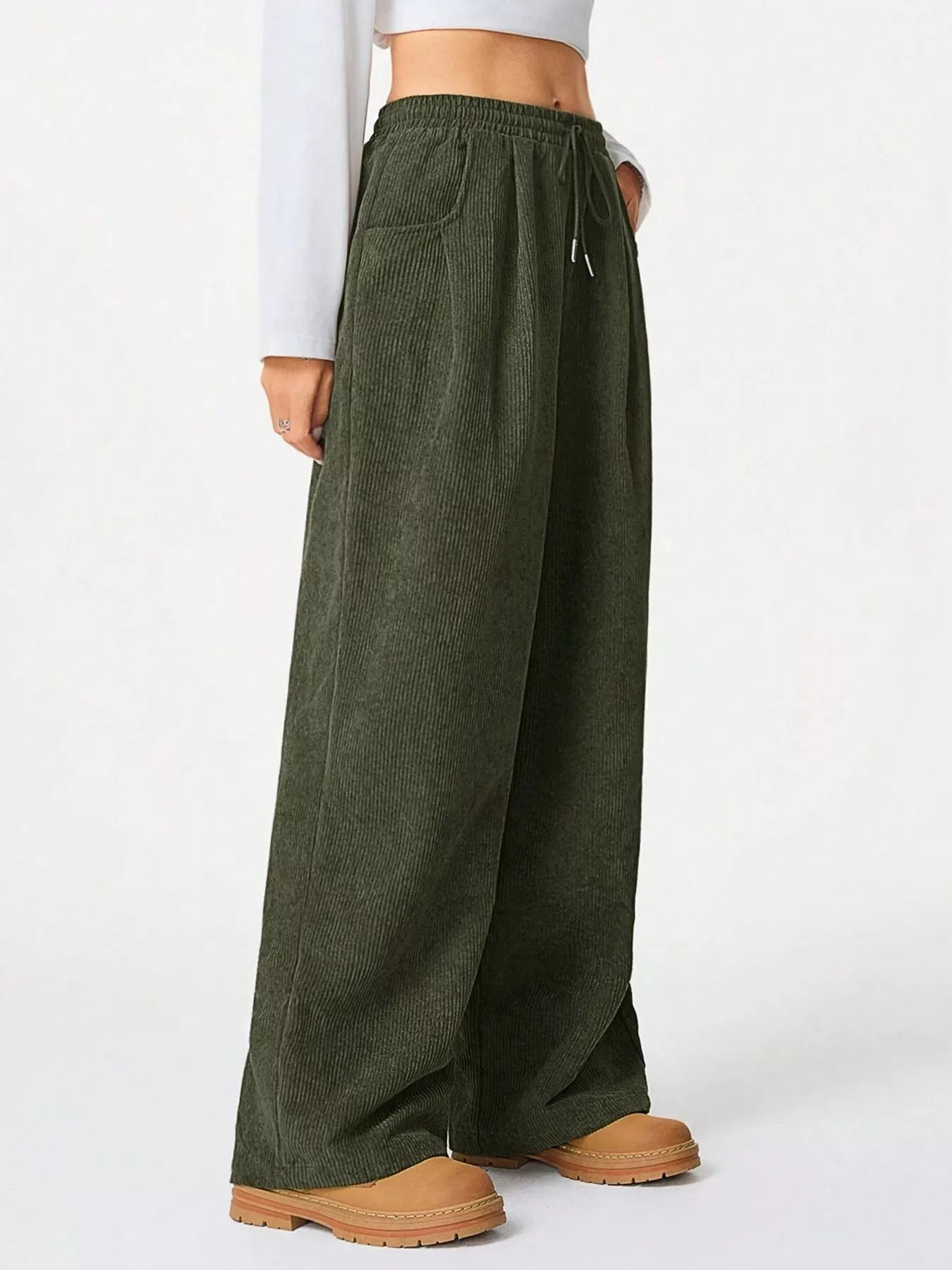 Pantalons en velours côtelé à taille élastique et jambes larges