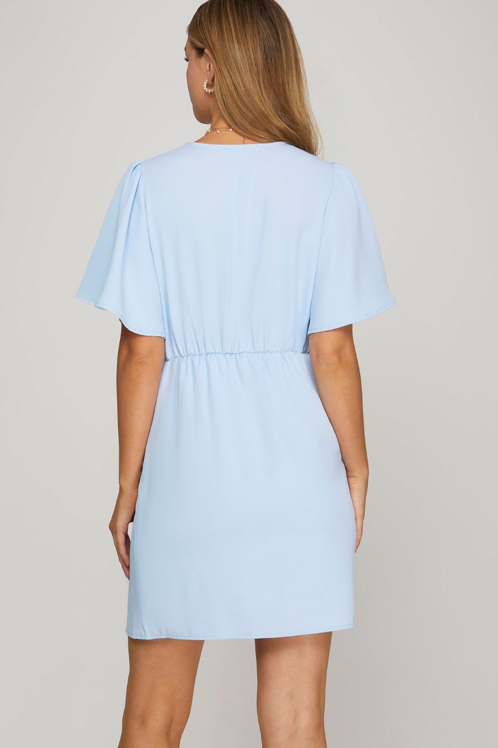 Charming Ruffled Flutter Sleeve Mini Dress for Women – Effortlessly Stylish Surplice Design - Korvel
