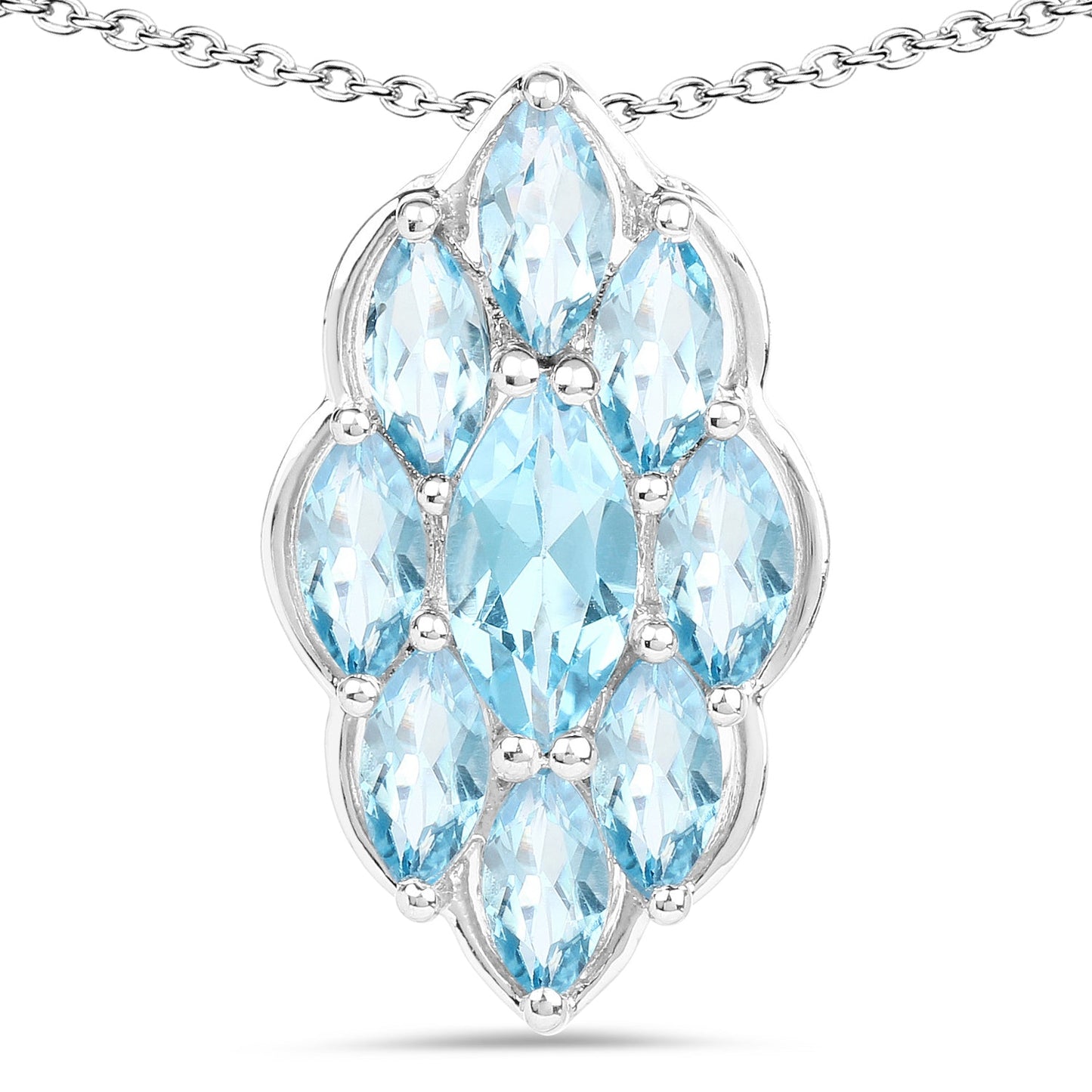 4.77 Carat Genuine Swiss Blue Topaz Pendant in Sterling Silver
