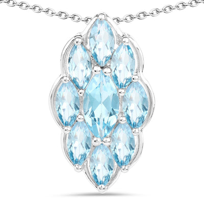 4.77 Carat Genuine Swiss Blue Topaz Pendant in Sterling Silver