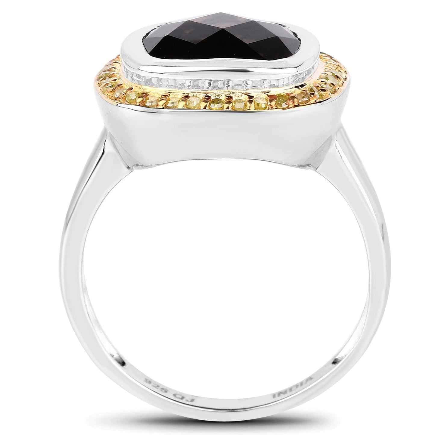 Anillo de plata esterlina con cuarzo ahumado de 3.67 quilates y diamantes amarillos