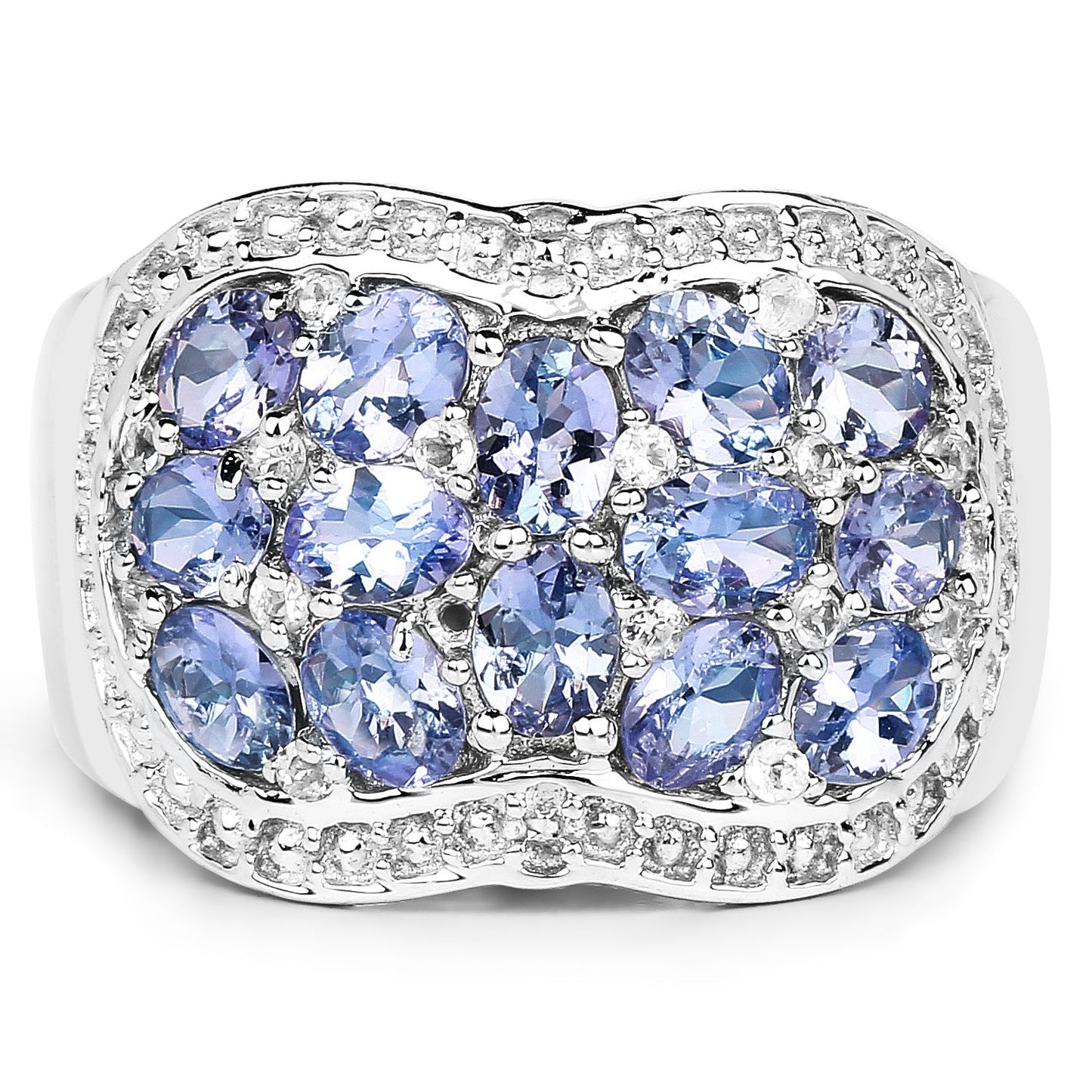 Bague en argent sterling avec tanzanite véritable de 2,62 carats et topaze blanche