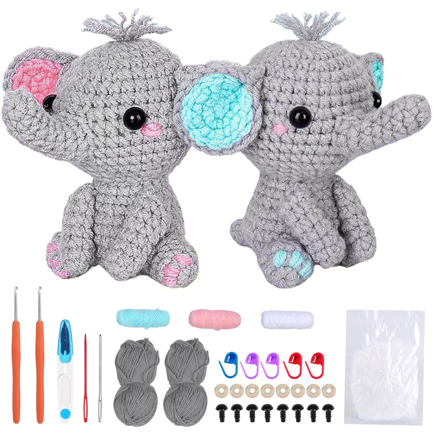 Elephant Crochet Kit for Beginners - DIY Knitting Supplies