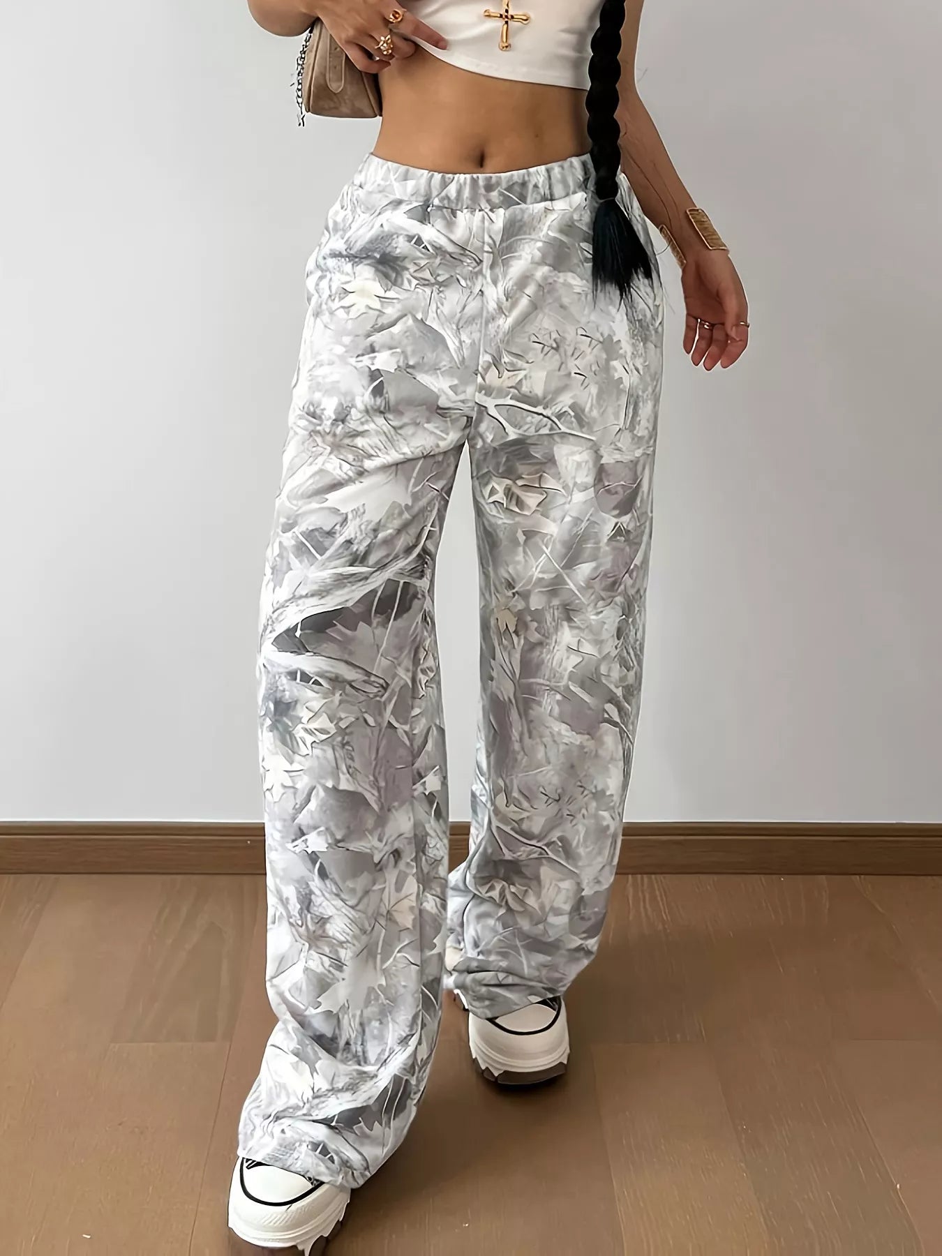 Pantalons de survêtement à jambe large imprimé abstrait