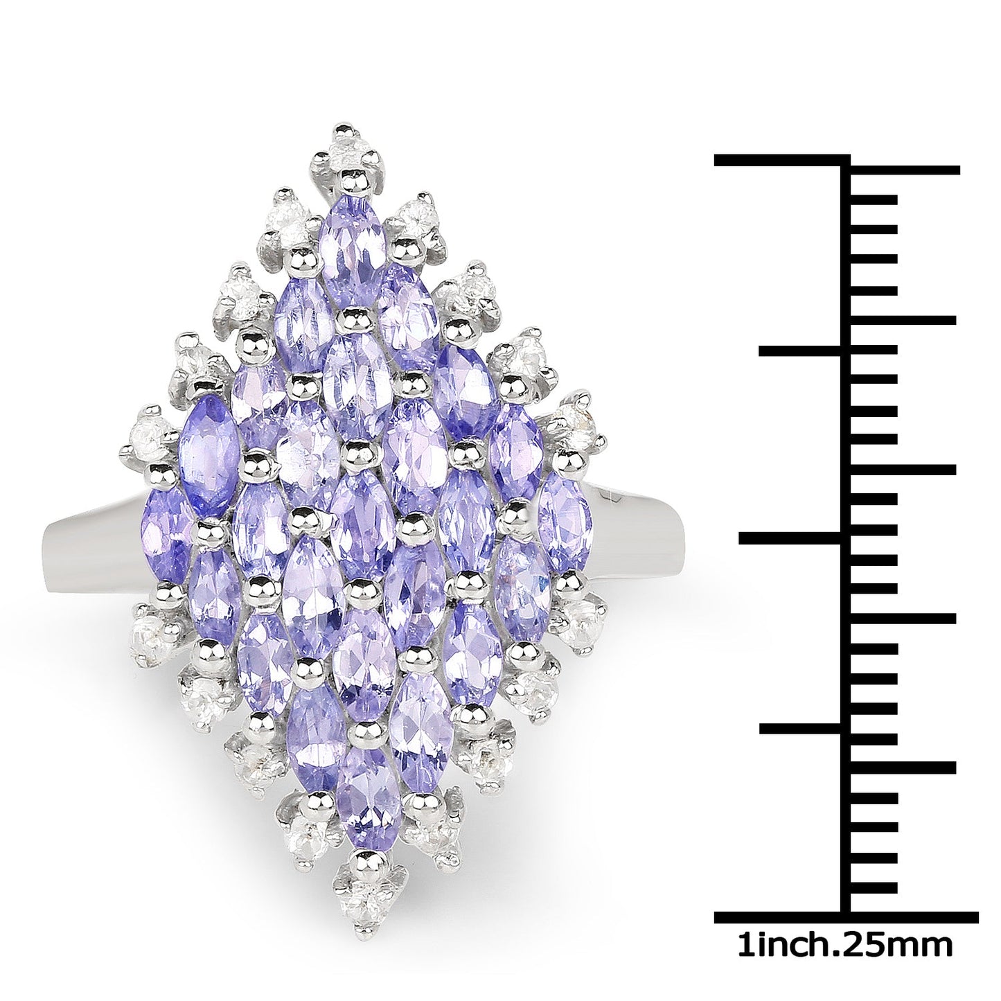 2.40 Carat Genuine Tanzanite and White Topaz Sterling Silver Ring