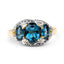 Bague en Topaze Bleue de Londres et Topaze Blanche Plaquée Or Jaune 14K