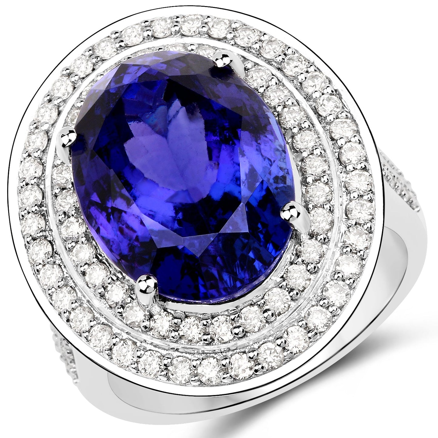 13.78 Carat Genuine Tanzanite and Diamond 18K White Gold Ring