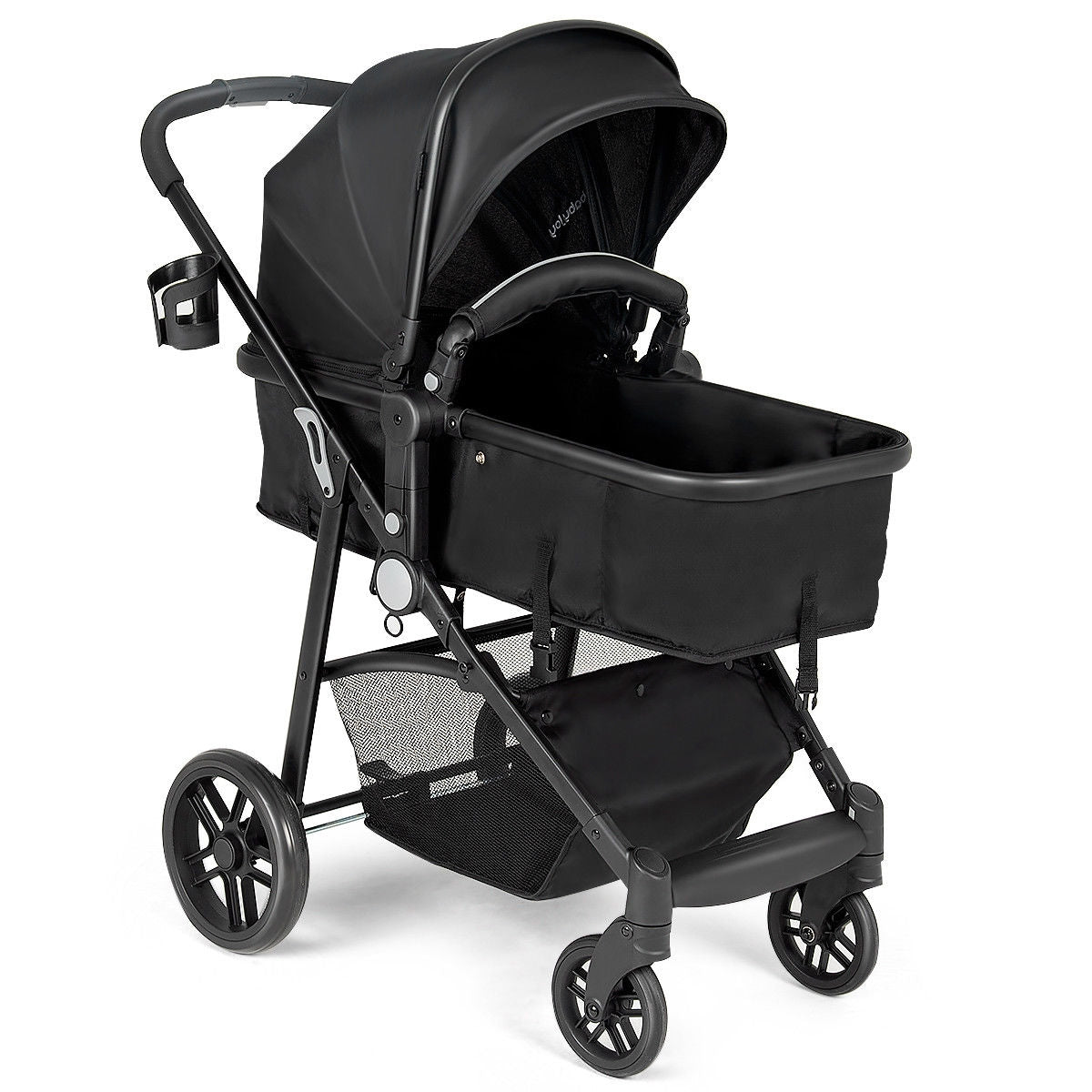 2-in-1 Foldable Pushchair for Newborns and Infants - Black