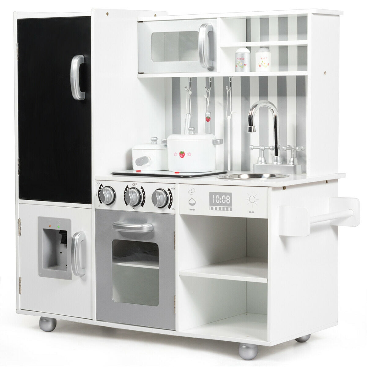 Wooden Pretend Play Kitchen Set with Realistic Sounds
