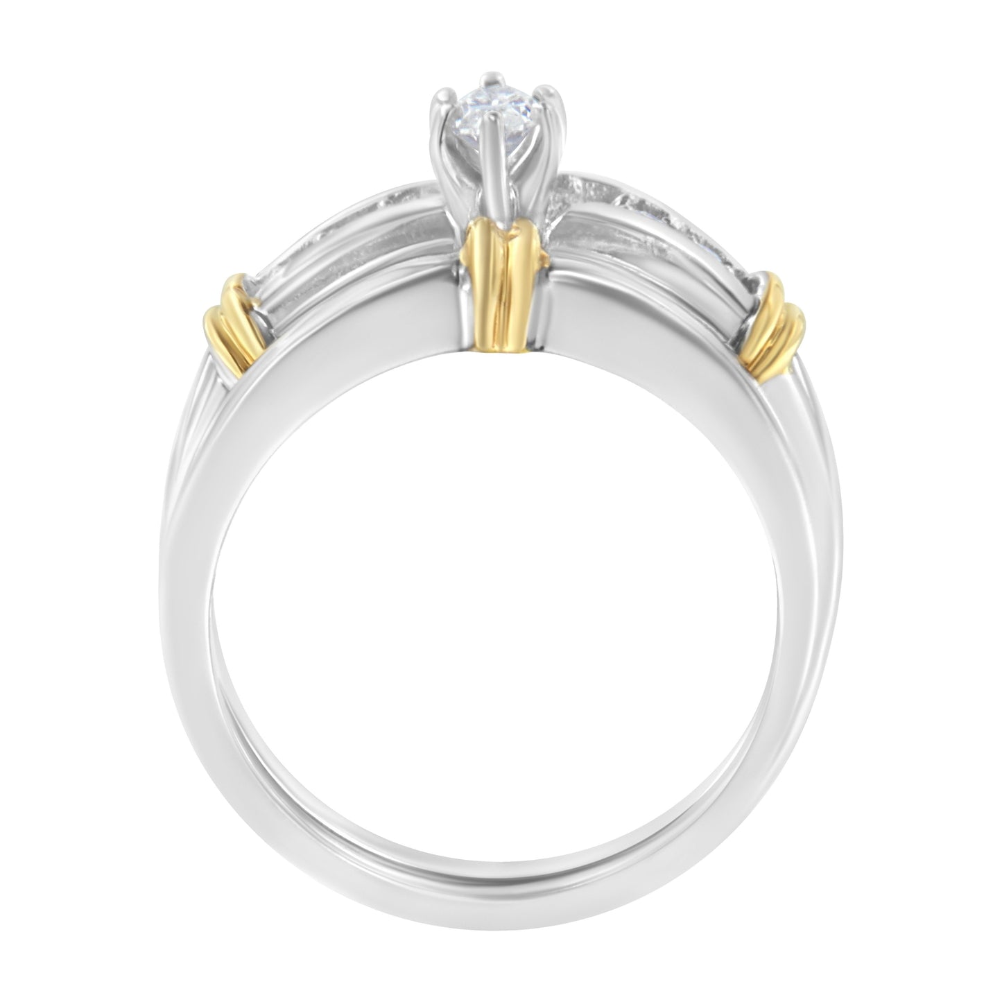 Conjunto de Anillo de Compromiso de Diamante Marquise en Oro Amarillo y Blanco de 14K - Talla 7