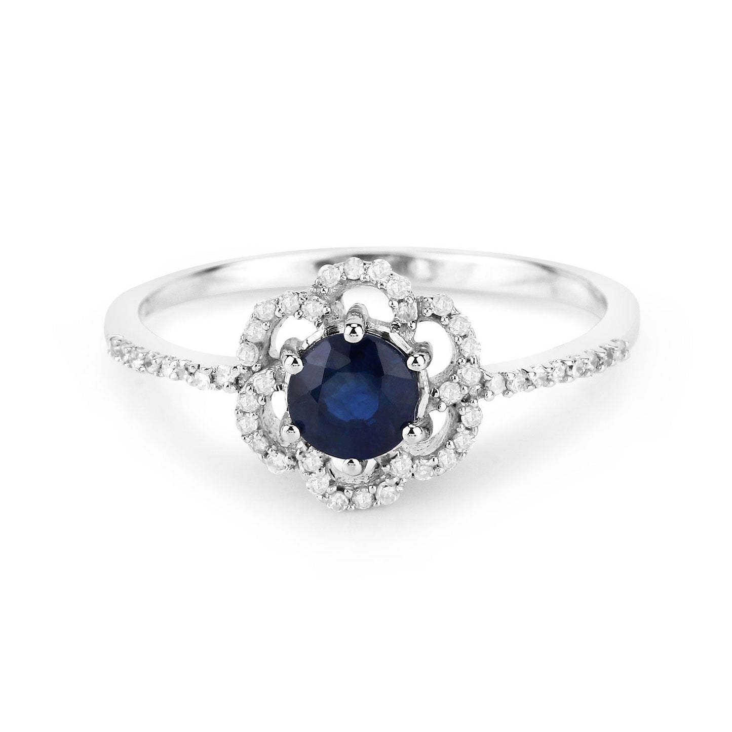 Bague de fiançailles en saphir bleu de 0,78 carat et diamant en or blanc 14K