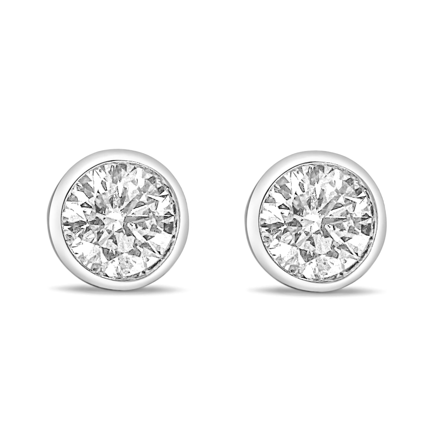 14K White Gold Lab Grown Diamond Bezel Solitaire Stud Earrings