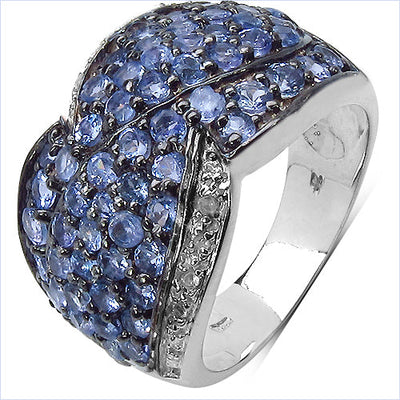 2.50 Carat Genuine Tanzanite & White Topaz Sterling Silver Ring