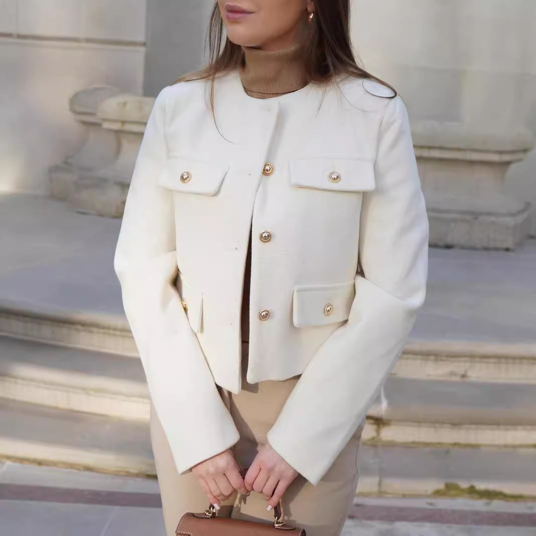 Veste Croppée Chic Décorée de Poches