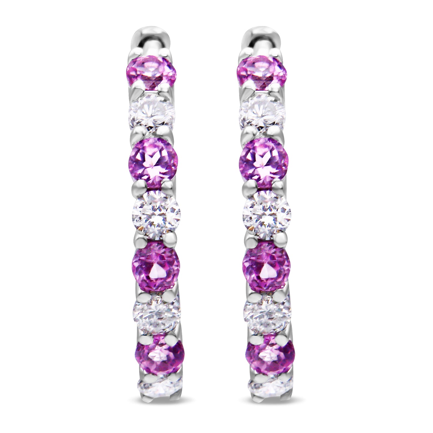 Pendientes de aro de oro blanco de 10 quilates con diamantes y zafiros azules